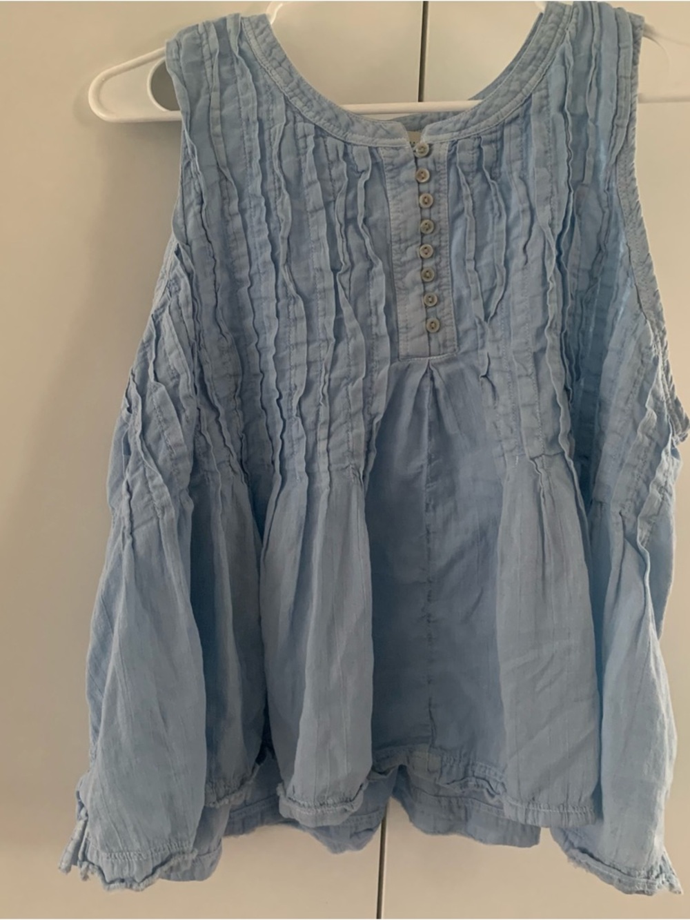 Lucky Brand Light Blue Sleeveless Pintuck Cotton Tunic